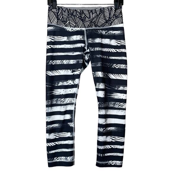 Lululemon Wunder Under Crop II Shady Palms Black White Leggings SZ 6 - Picture 1 of 10